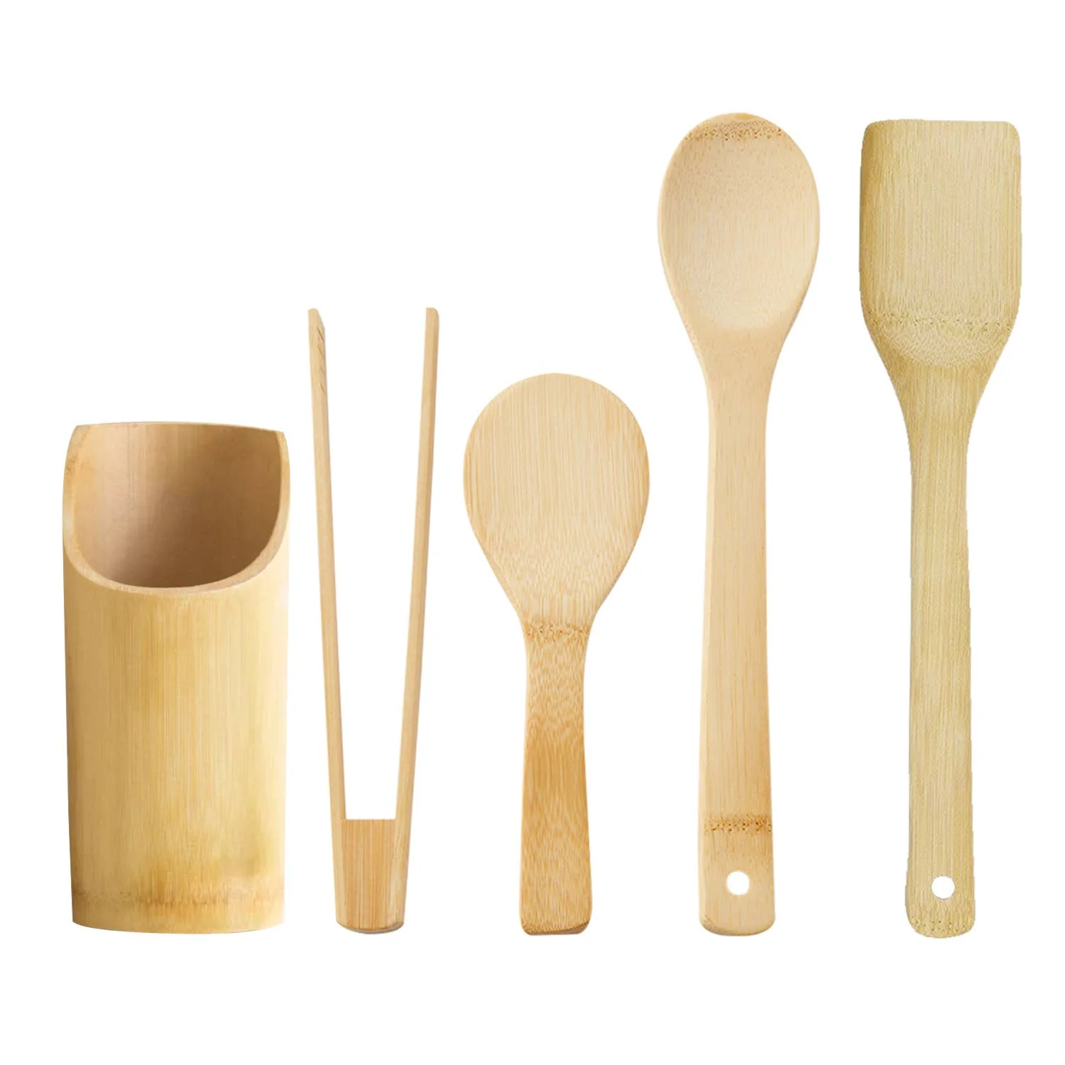 Bamboo Kitchen Utensils with Holder Set - Image 3