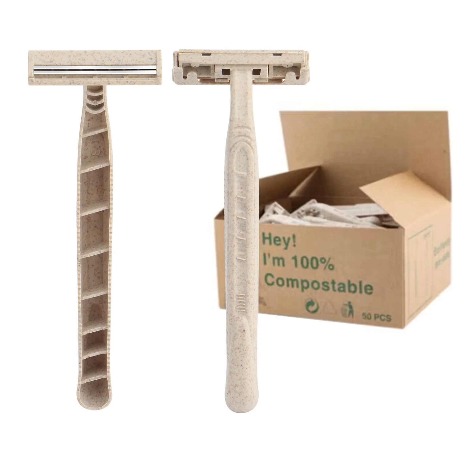 Biodegradable Disposable Razors - Eco Friendly Wheat Straw Blades - 50 Pack