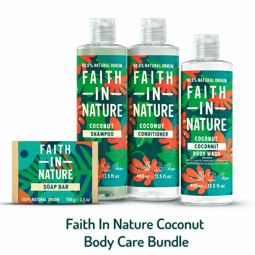 Faith In Nature Coconut Body Care Bundle – Shampoo, Conditioner, Body Wash & Soap