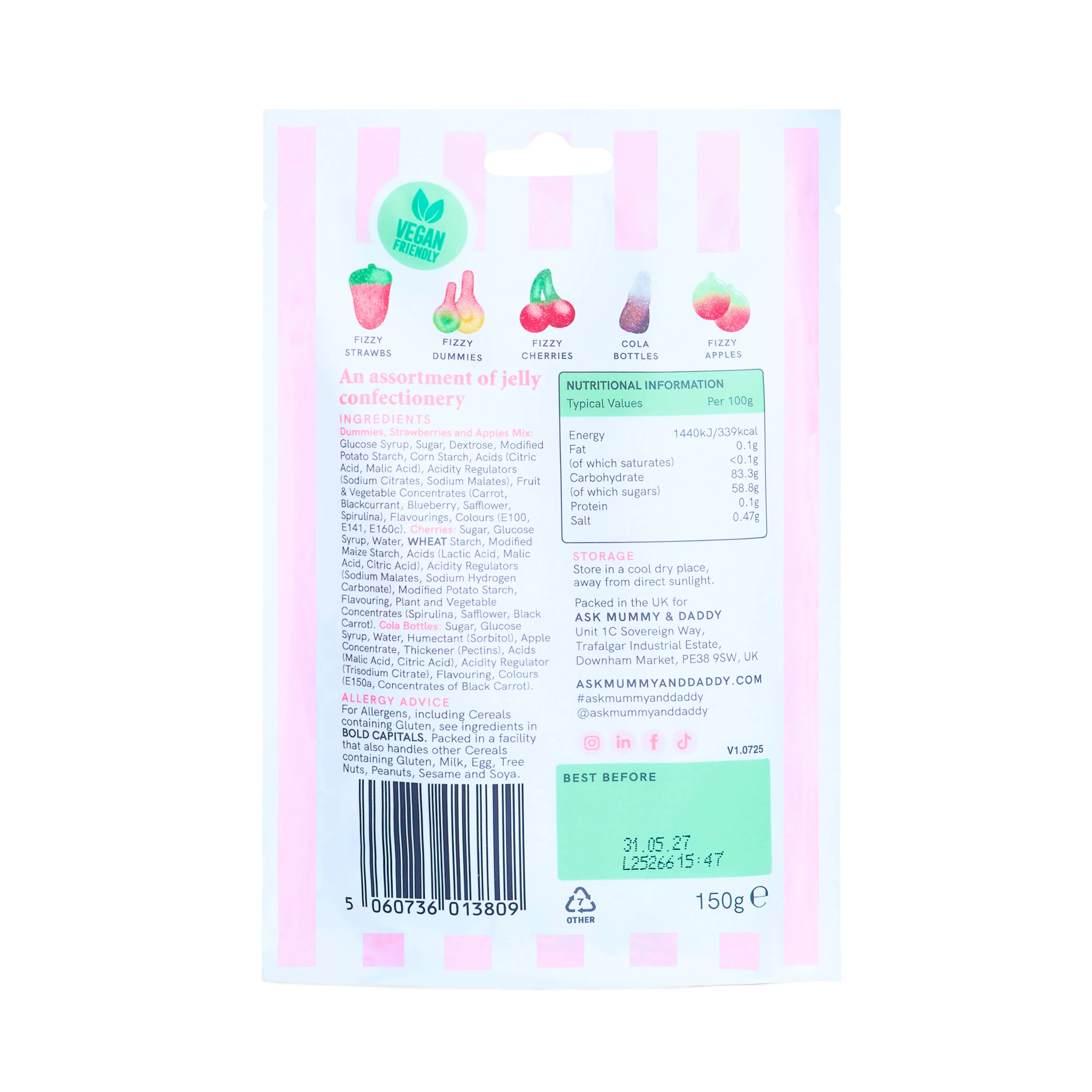 Ask Mummy & Daddy Fizzy Mix Pouch 150g – Mixed Fizzy & Sour Vegan Sweets - Image 4
