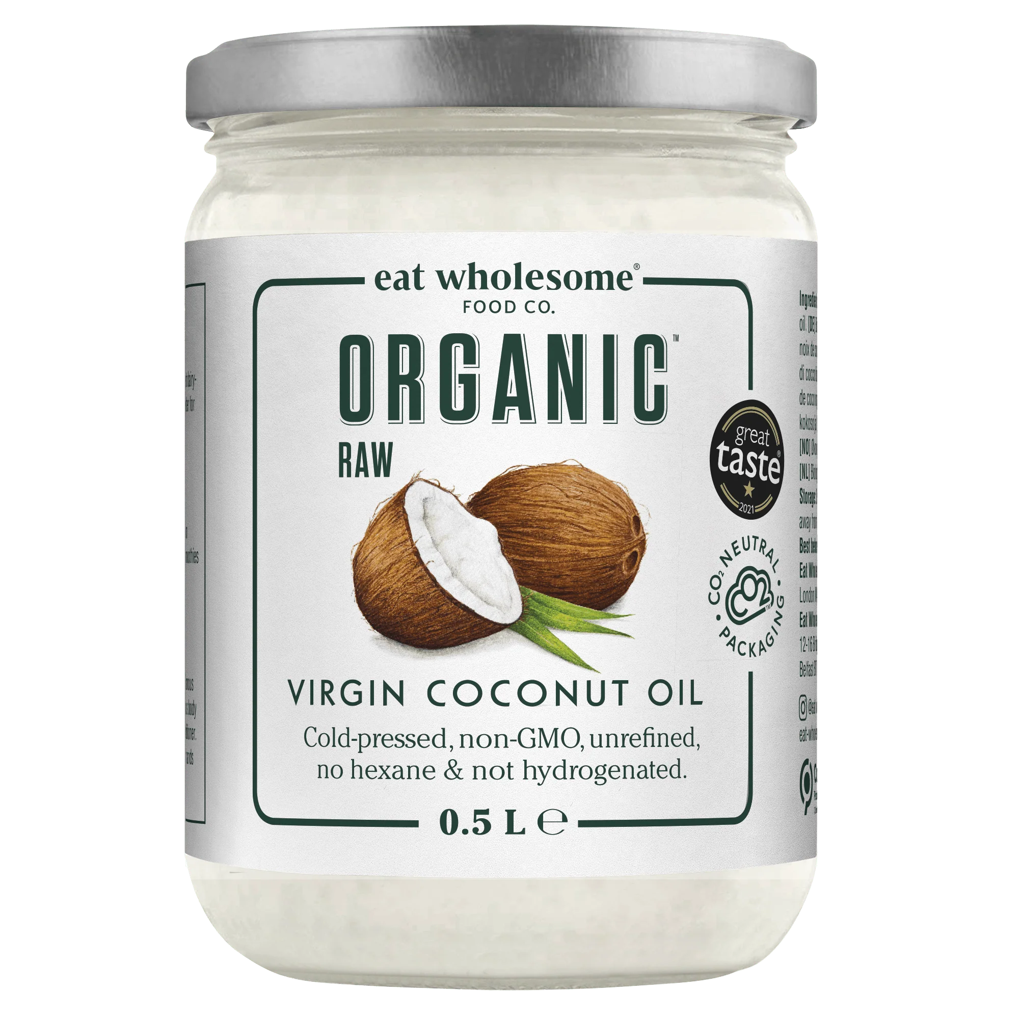 Eat Wholesome Organic Extra Virgin Coconut Oil 500ml – Raw Cold Pressed