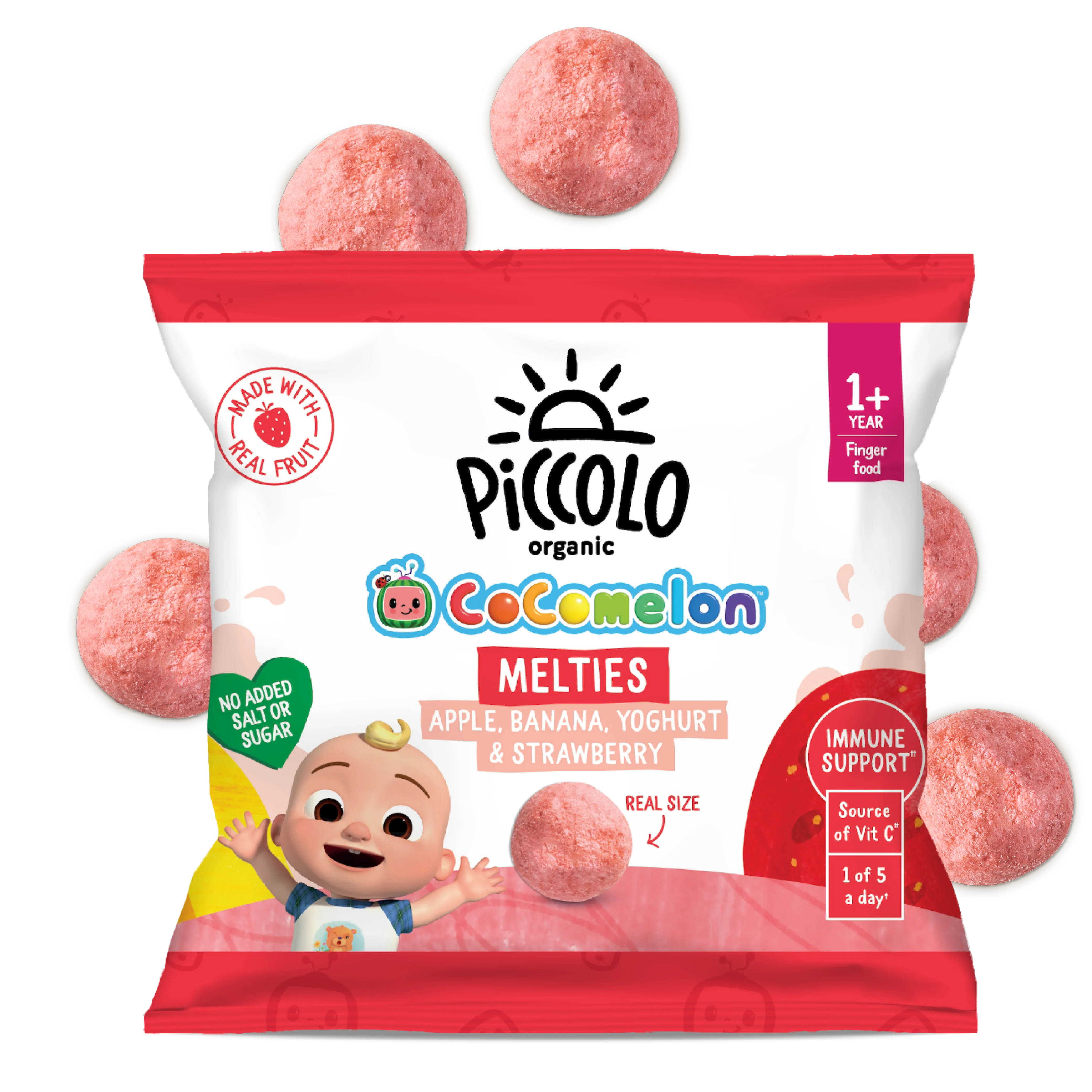 Piccolo Organic Apple Banana Yoghurt & Strawberry Melties 6g Baby Snack