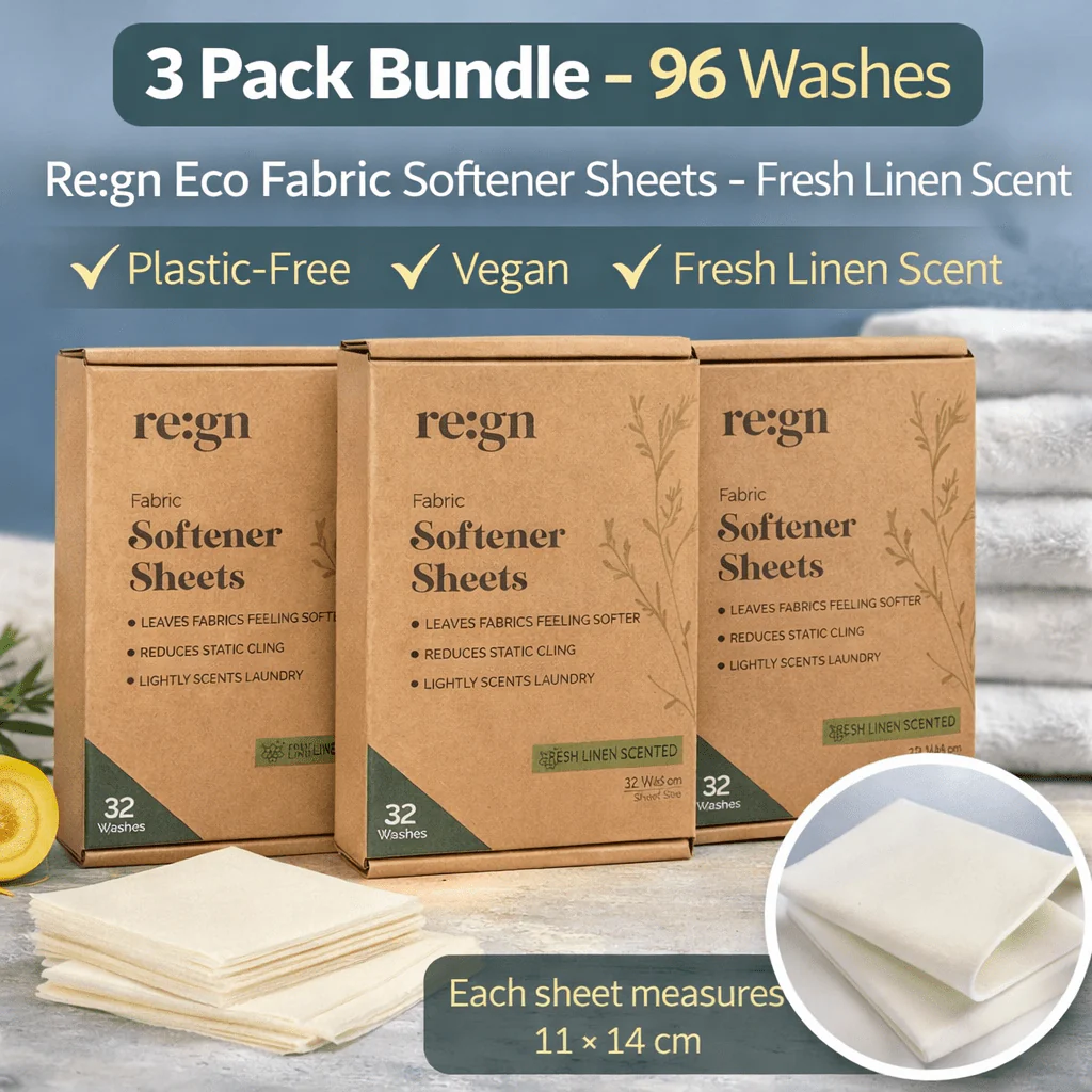 Re:gn Eco Fabric Softener Sheets – Fresh Linen Scent | Plastic-Free, Vegan, 96 Washes