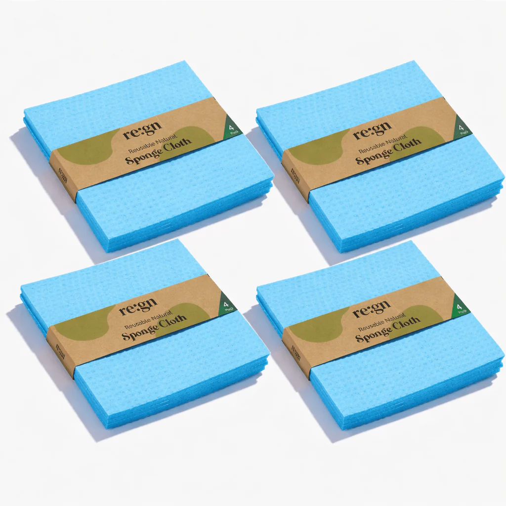 re:gn Reusable Cellulose Sponge Cloths 4 Pack Bundle – 16 Eco Cleaning Cloths