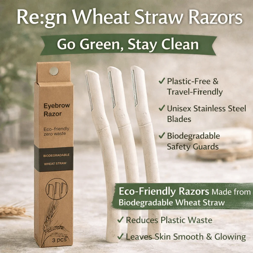 Biodegradable Eco Friendly Eyebrow Razors - Wheat Straw Razor Blades, 3 Pack